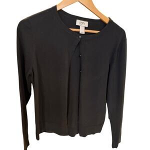 ANN TAYLOR LOFT Women's Cardigan Sweater LARGE Black Long Sleeve Crew Neck